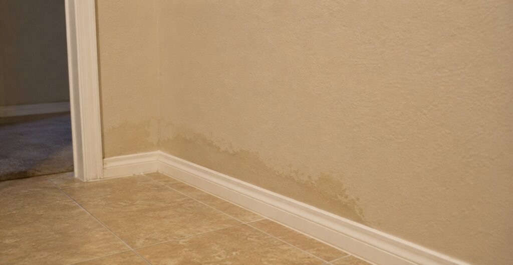 An image of a wall showing signs of a slab leak.